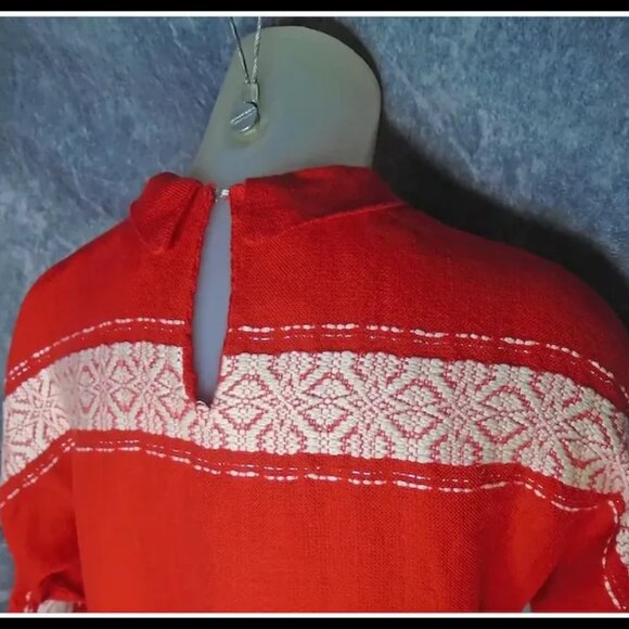 Vintage Dolman Top Red White with Silver, Festive 50s Holiday Woven Cotton VFG - Picture 8 of 13